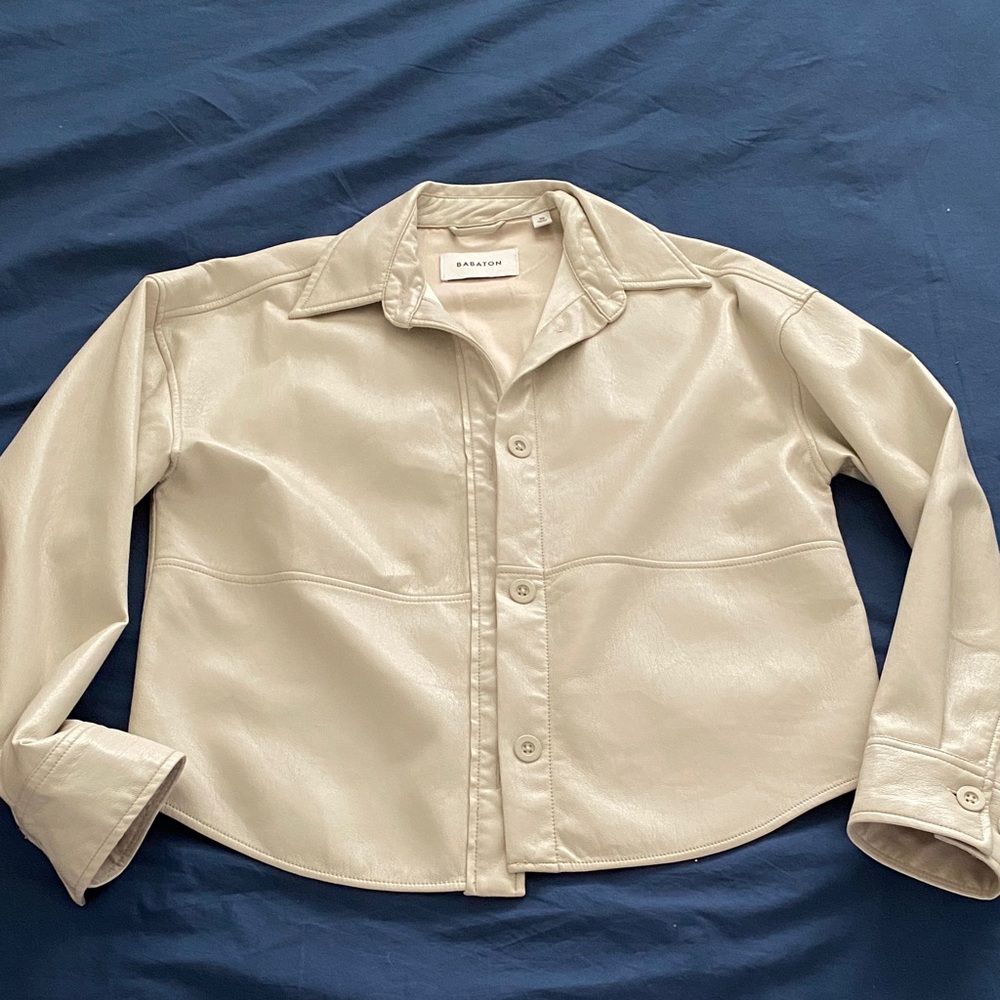 Babaton / Aritzia Cream Faux Leather Jacket/ shirt